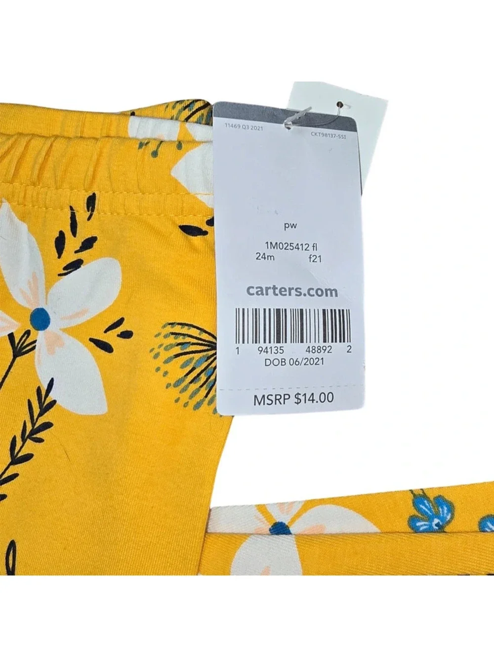 NWT Carter’s Girls 24M Yellow Floral Leggings Flower Print Pants